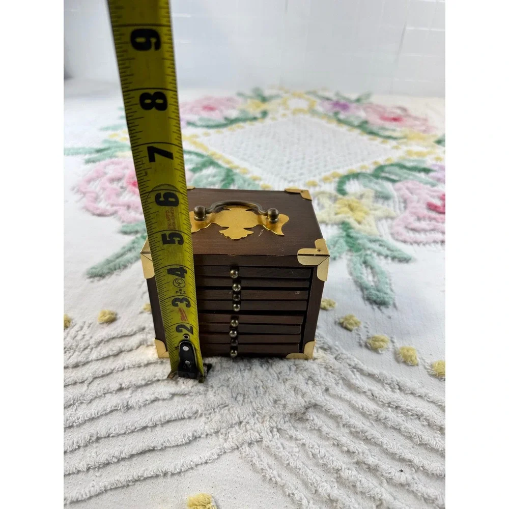 Vintage Gourmet Royale Ltd Wood Coaster Set 6 Piece Brass Trim Storage Box